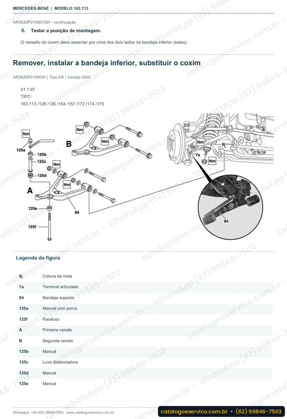 Página de procedimento do manual de oficina Mercedes-Benz ML 270 CDI (W163)