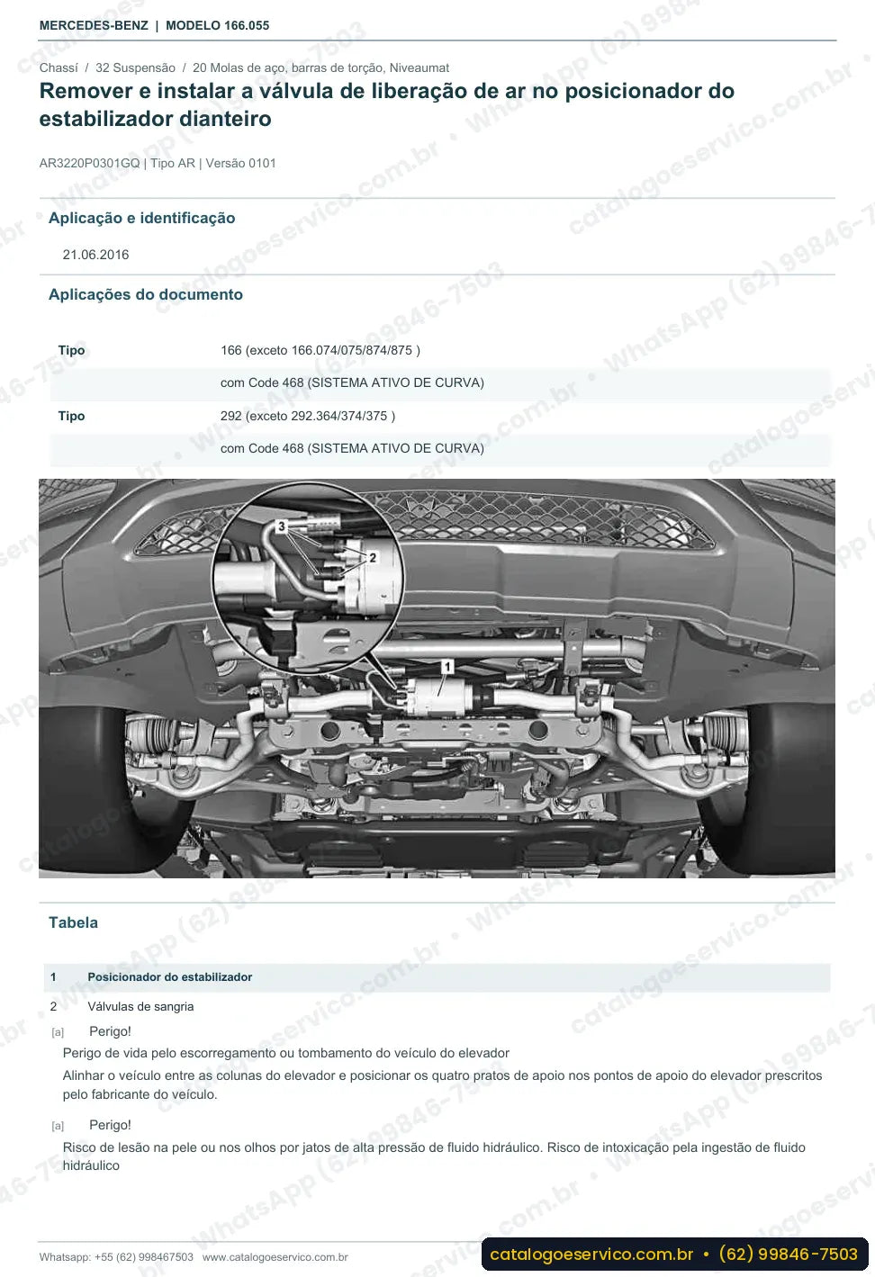 Página de procedimento do manual de oficina Mercedes-Benz ML 300 4MATIC (W166)