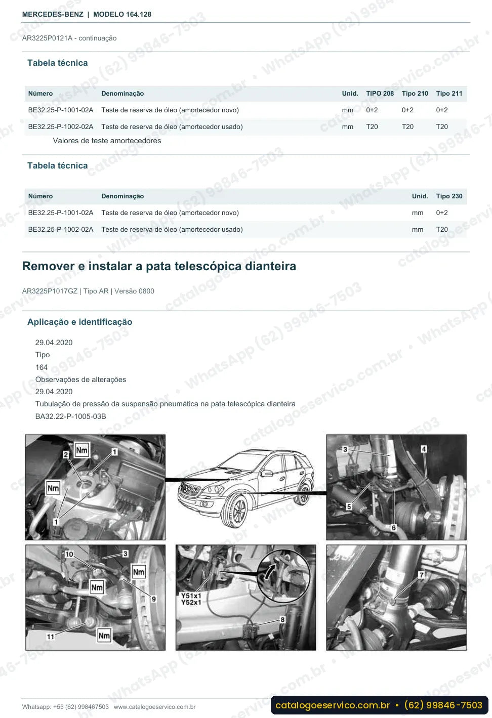 Página de procedimento do manual de oficina Mercedes-Benz ML 420 / ML 450 CDI 4MATIC (W164)