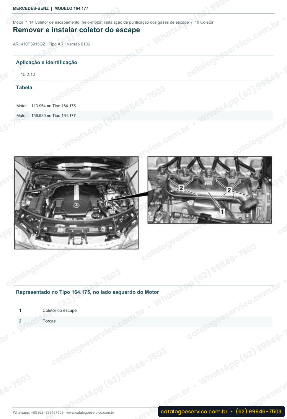 Página de procedimento do manual de oficina Mercedes-Benz ML 63 AMG (W164)