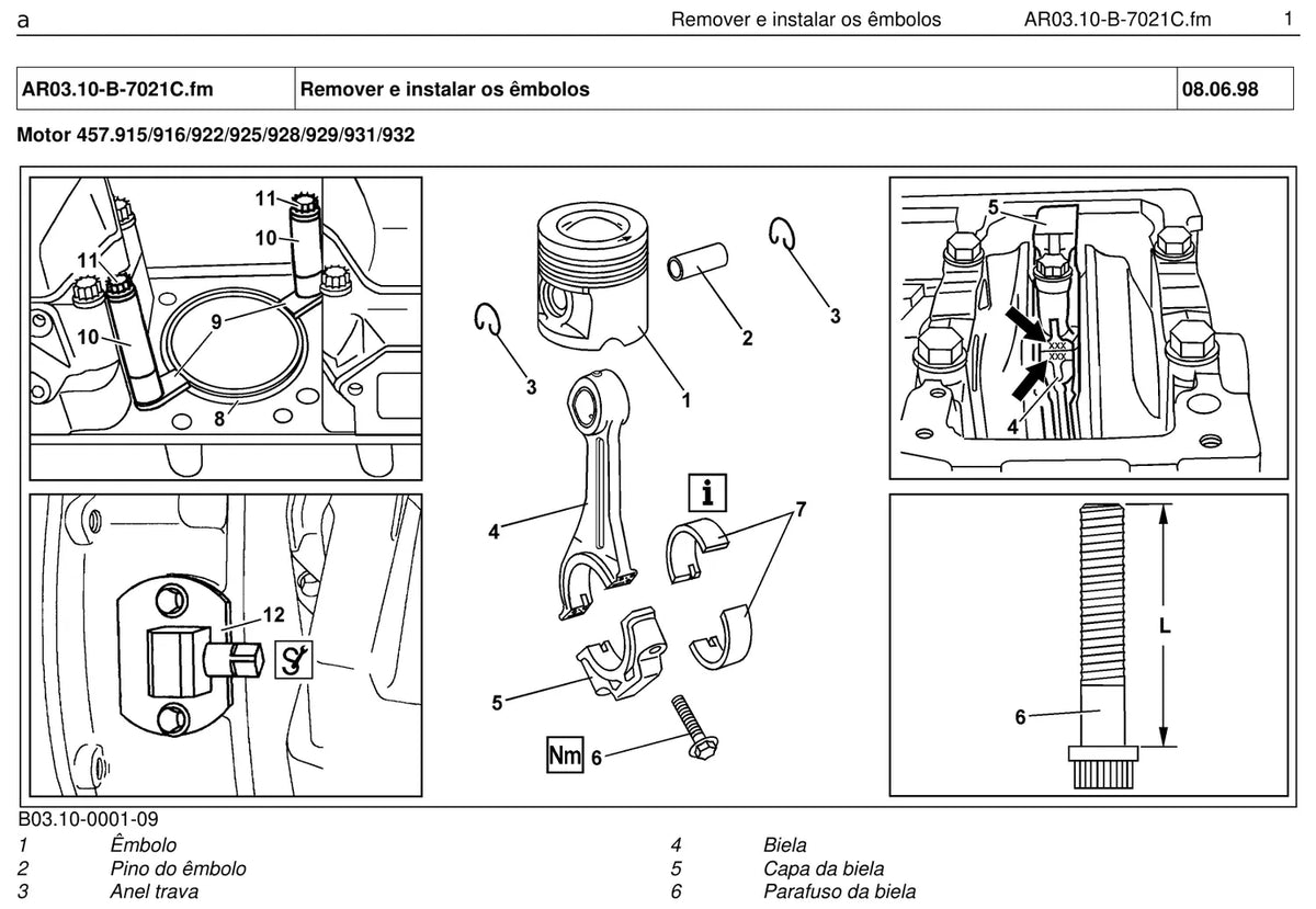 Página do manual de oficina Mercedes-Benz O 400 (6 versões)