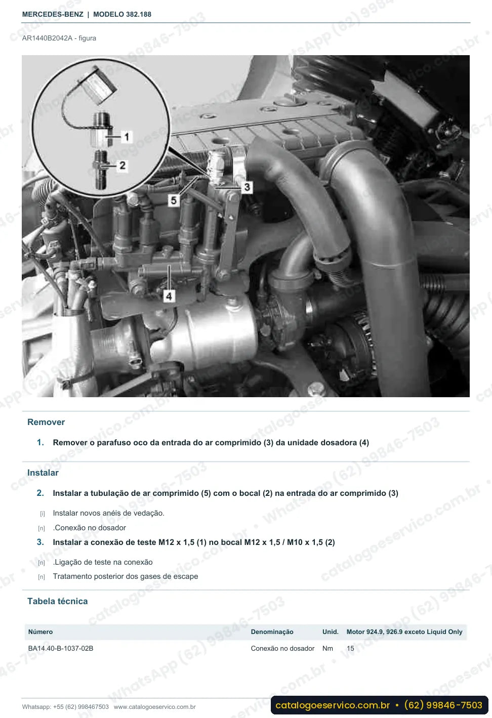 Página de procedimento do manual de oficina Mercedes-Benz O 500 M 1725