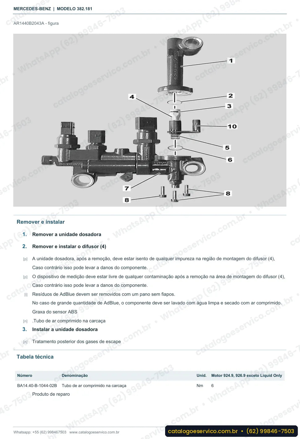 Página de procedimento do manual de oficina Mercedes-Benz O 500 U 1825 ES