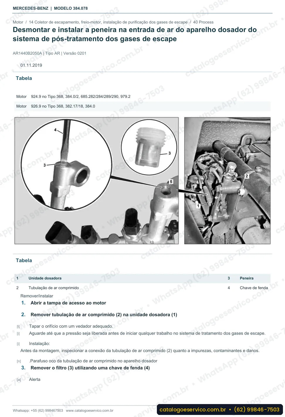 Página de procedimento do manual de oficina Mercedes-Benz OF 1722 M