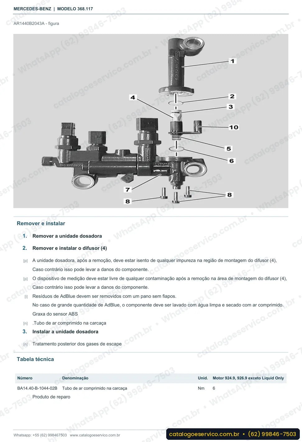 Página de procedimento do manual de oficina Mercedes-Benz OH 1719 LE