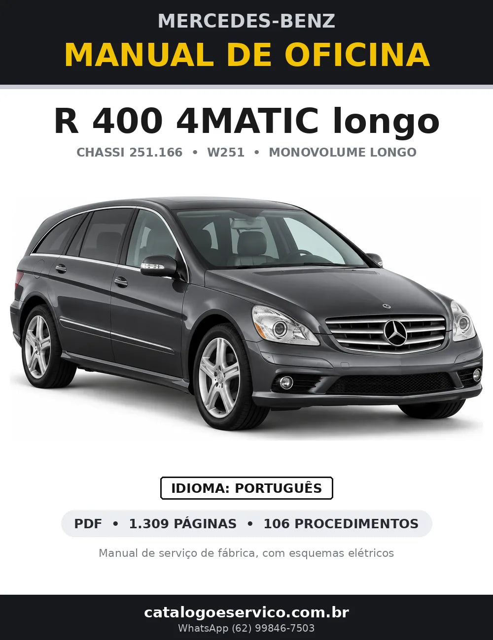 Capa do manual de oficina Mercedes-Benz R 400 4MATIC longo (W251)