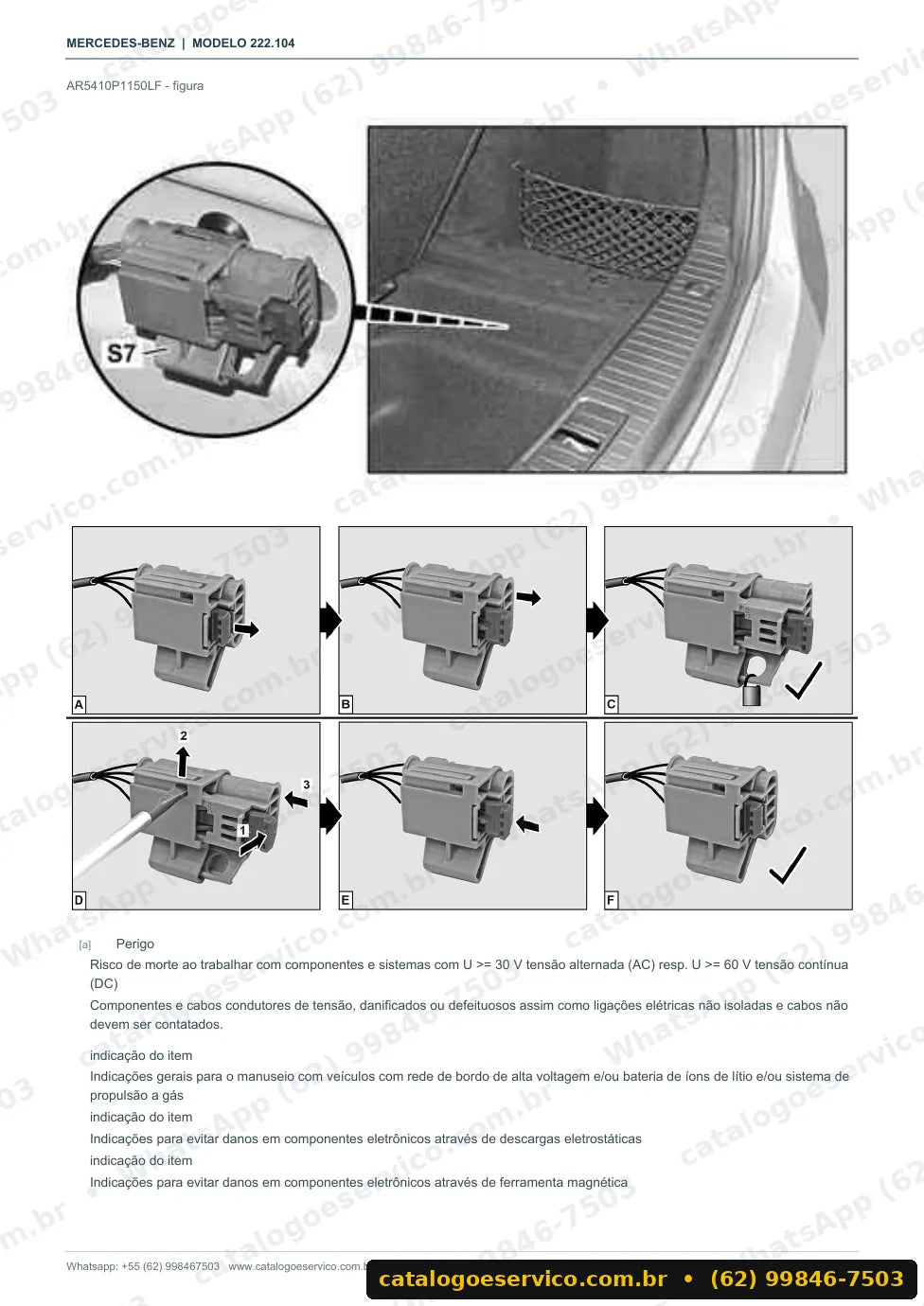 Página de procedimento do manual de oficina Mercedes-Benz S 300 BlueTEC HYBRID / h longo (W222)
