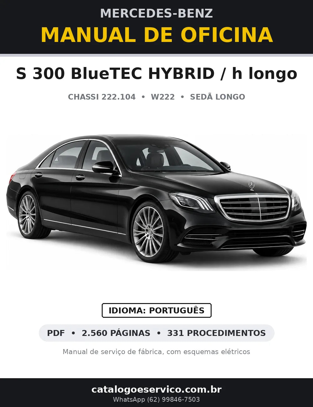 Capa do manual de oficina Mercedes-Benz S 300 BlueTEC HYBRID / h longo (W222)