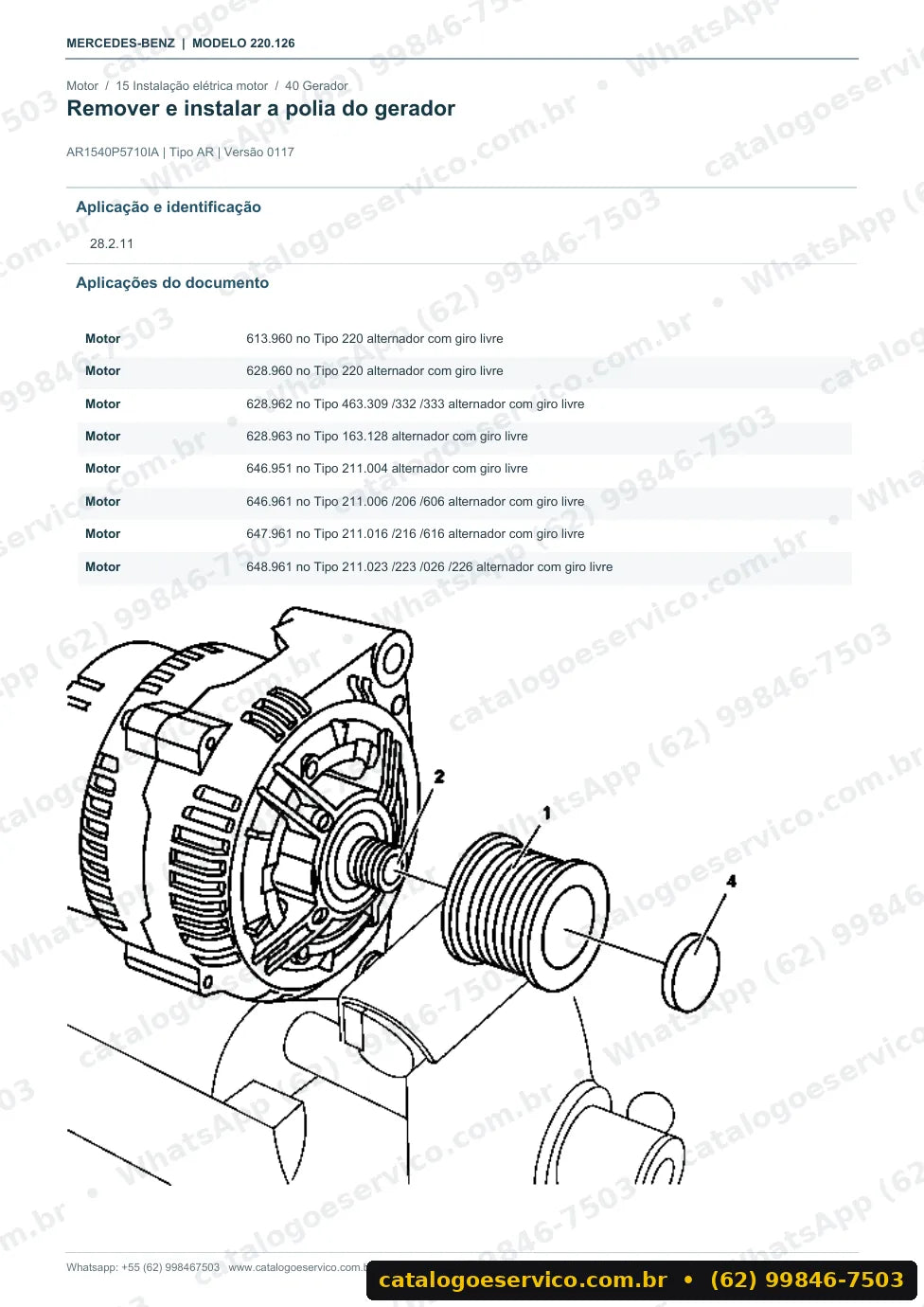 Página de procedimento do manual de oficina Mercedes-Benz S 320 / S 350 CDI longo (W220)