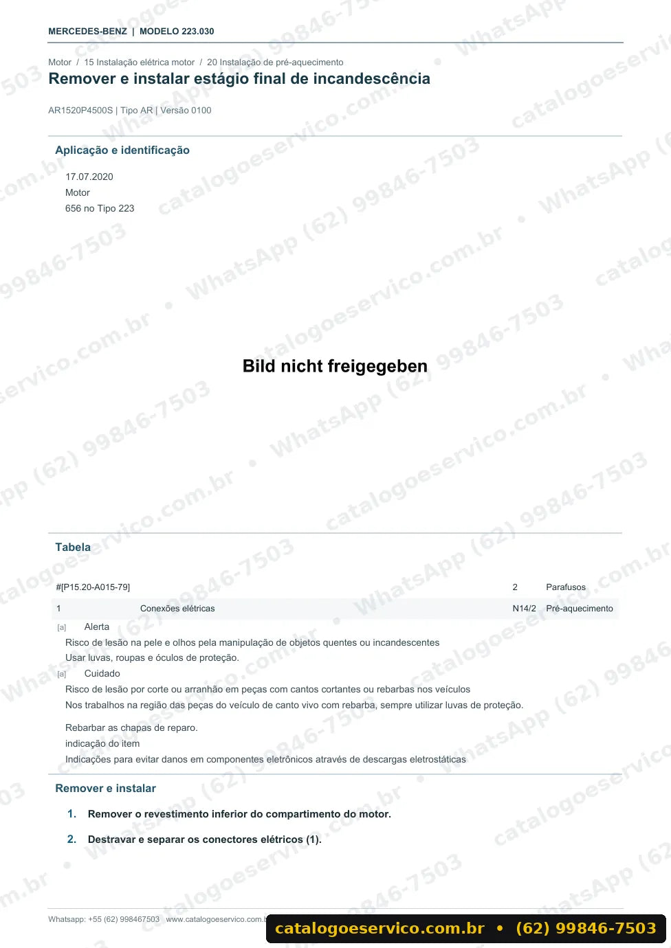 Página de procedimento do manual de oficina Mercedes-Benz S 350 (W223)