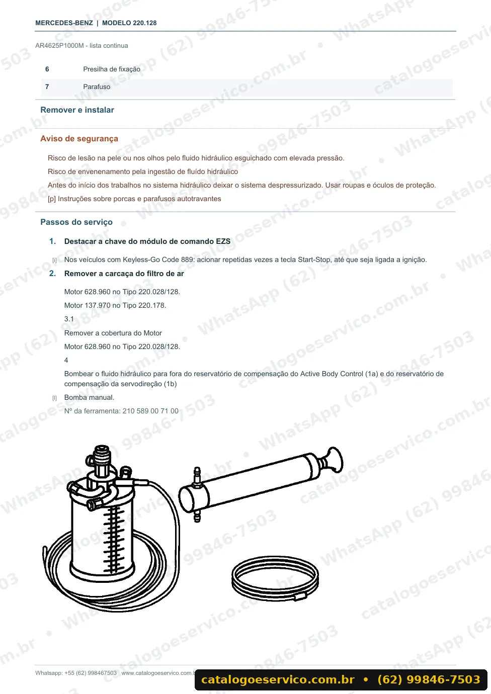 Página de procedimento do manual de oficina Mercedes-Benz S 400 (W220)