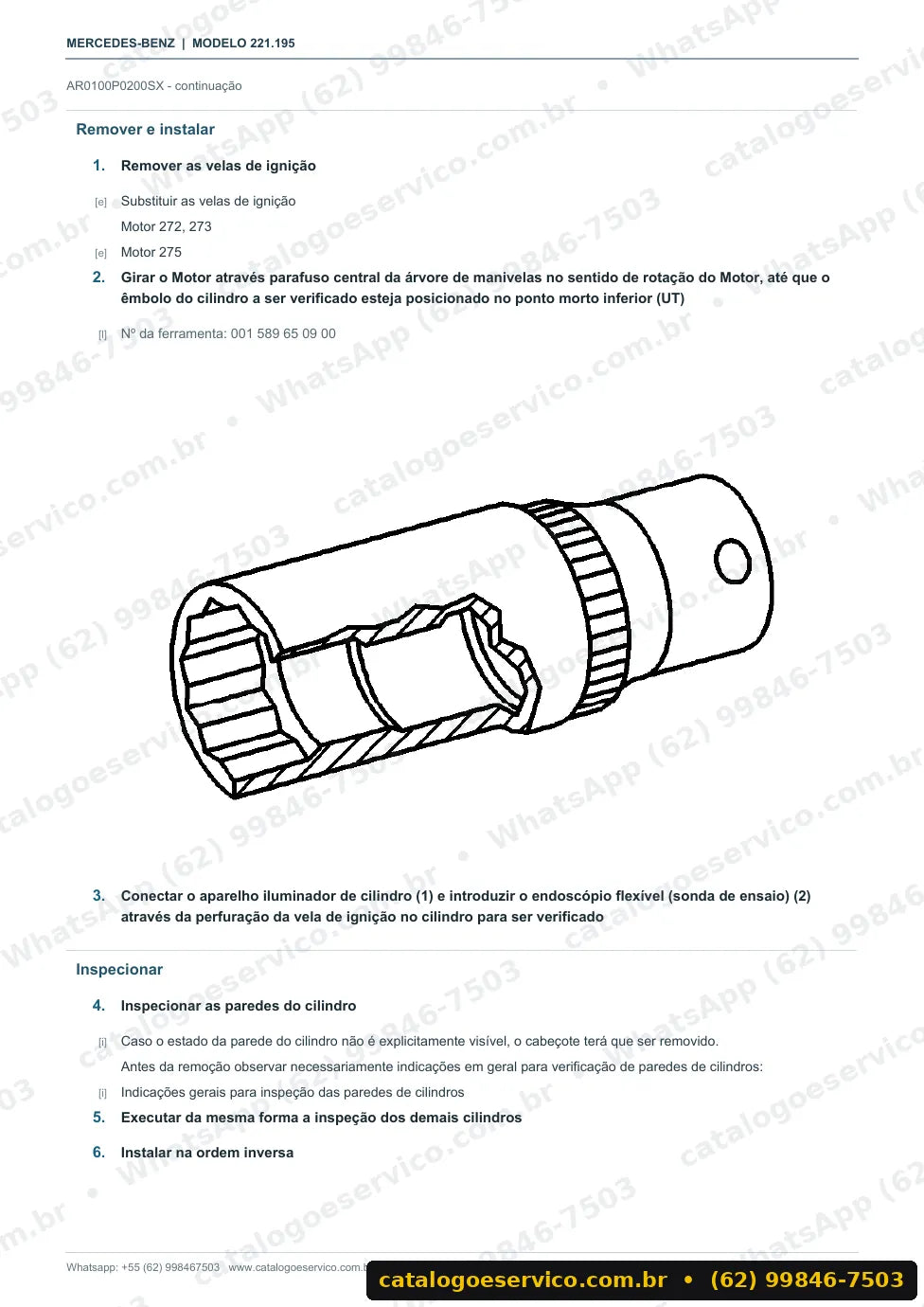 Página de procedimento do manual de oficina Mercedes-Benz S 400 (W221)