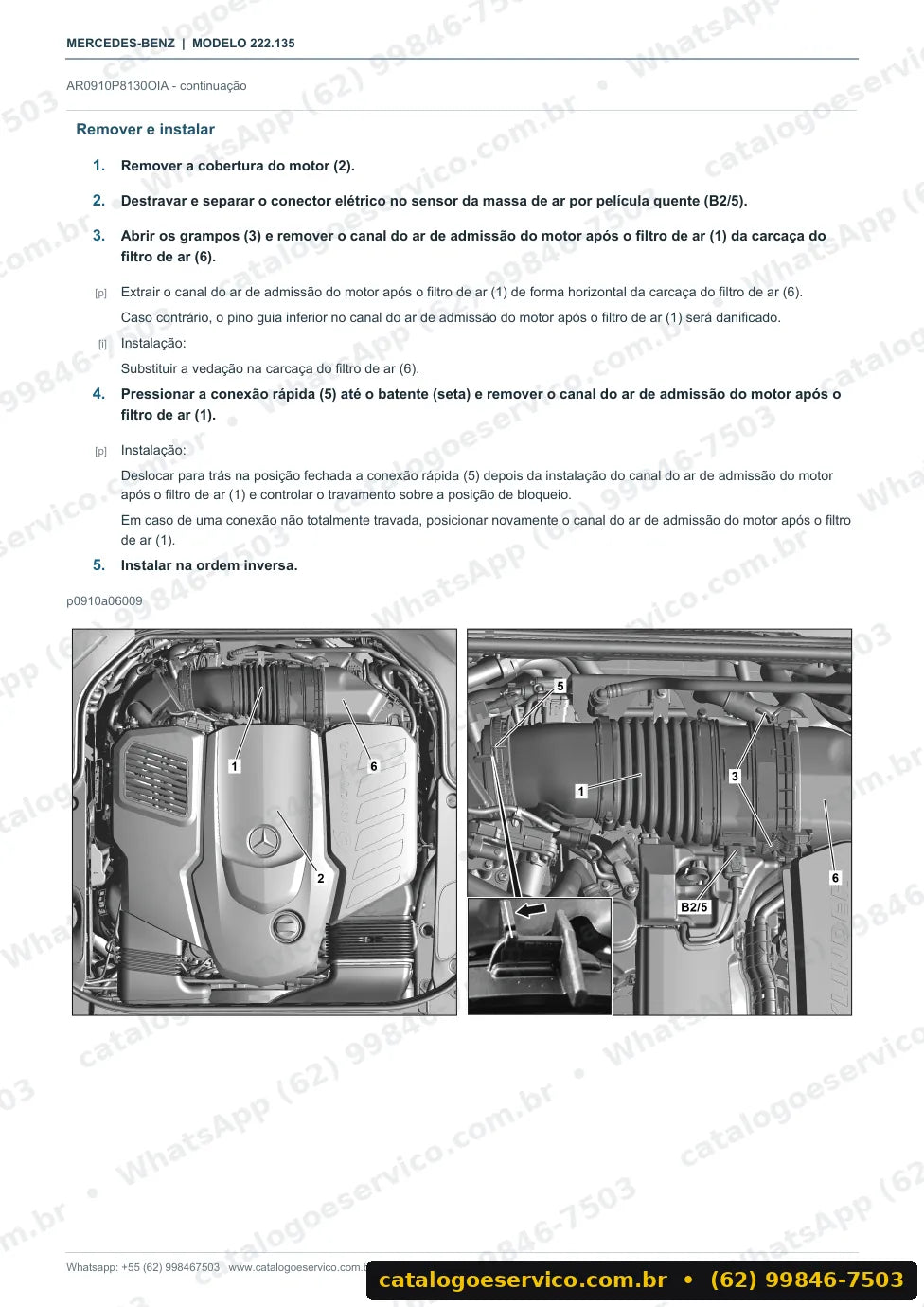 Página de procedimento do manual de oficina Mercedes-Benz S 400 (W222)