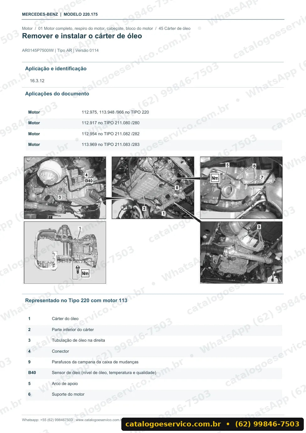 Página de procedimento do manual de oficina Mercedes-Benz S 500 (W220)