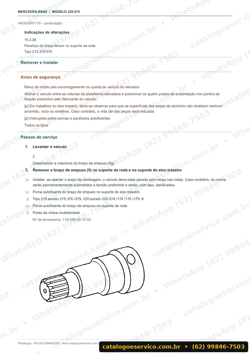 Página de procedimento do manual de oficina Mercedes-Benz S 55 AMG (W220)