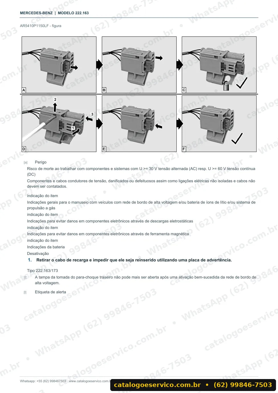 Página de procedimento do manual de oficina Mercedes-Benz S 550 HYBRID / e longo (W222)