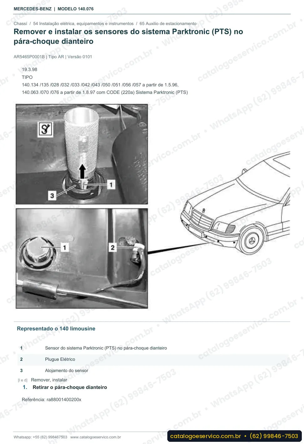 Página de procedimento do manual de oficina Mercedes-Benz S 600 Coupé / CL 600 (C140)