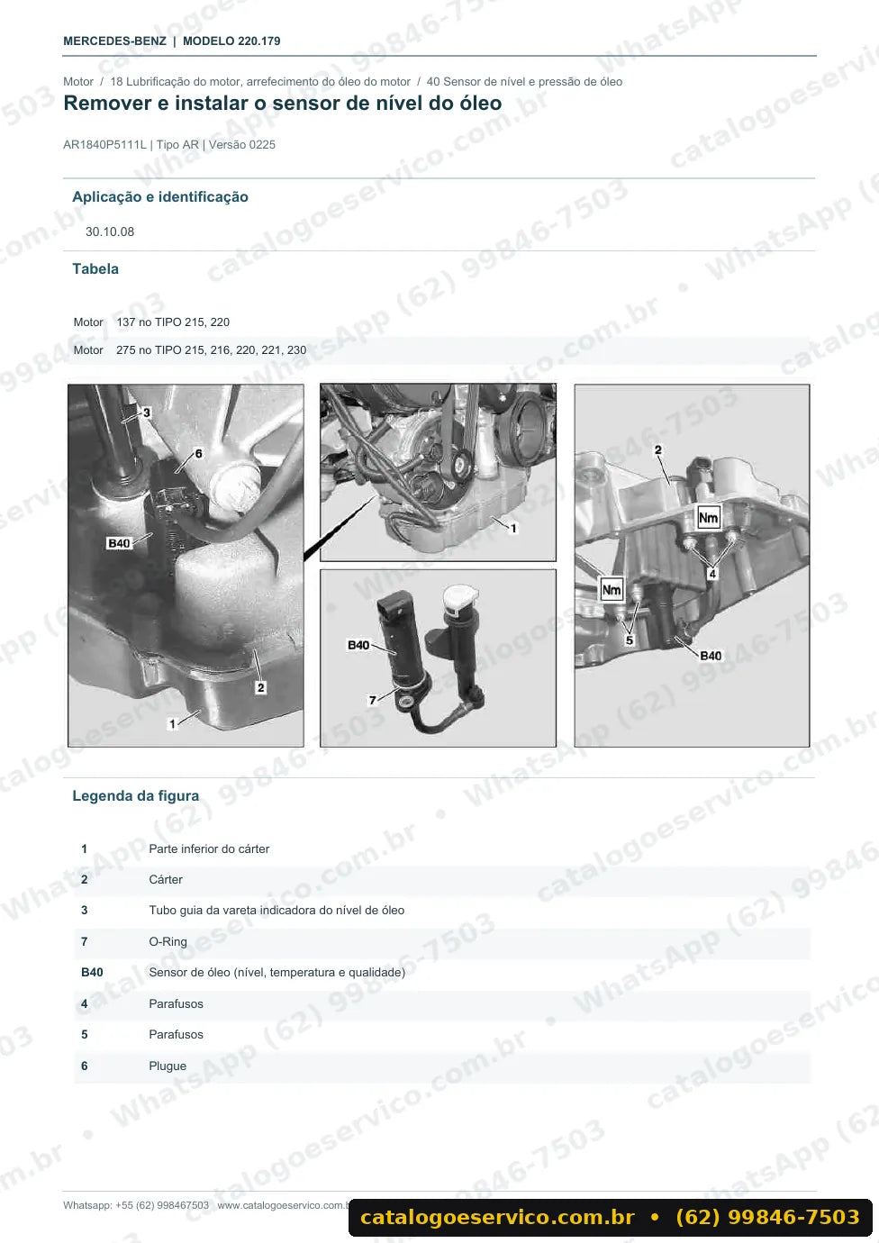 Página de procedimento do manual de oficina Mercedes-Benz S 65 AMG longo (W220)