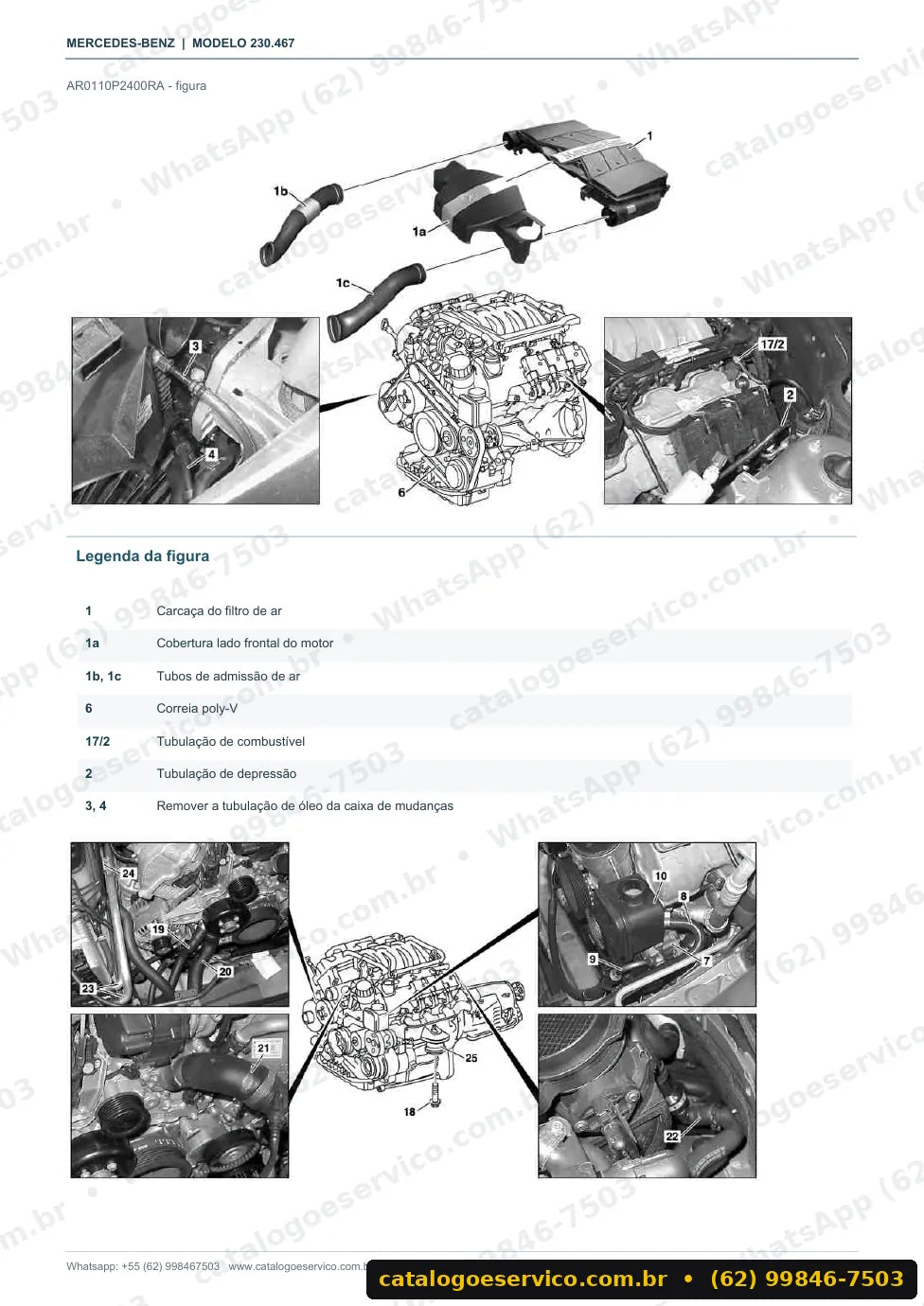 Página de procedimento do manual de oficina Mercedes-Benz SL 350 (R230)