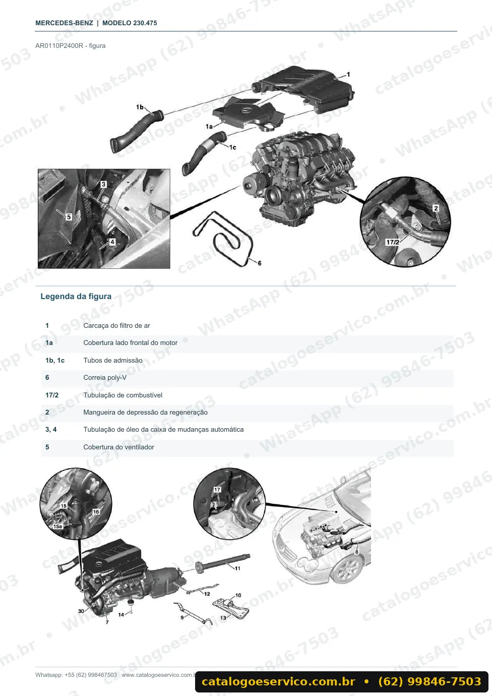 Página de procedimento do manual de oficina Mercedes-Benz SL 500 (R230)