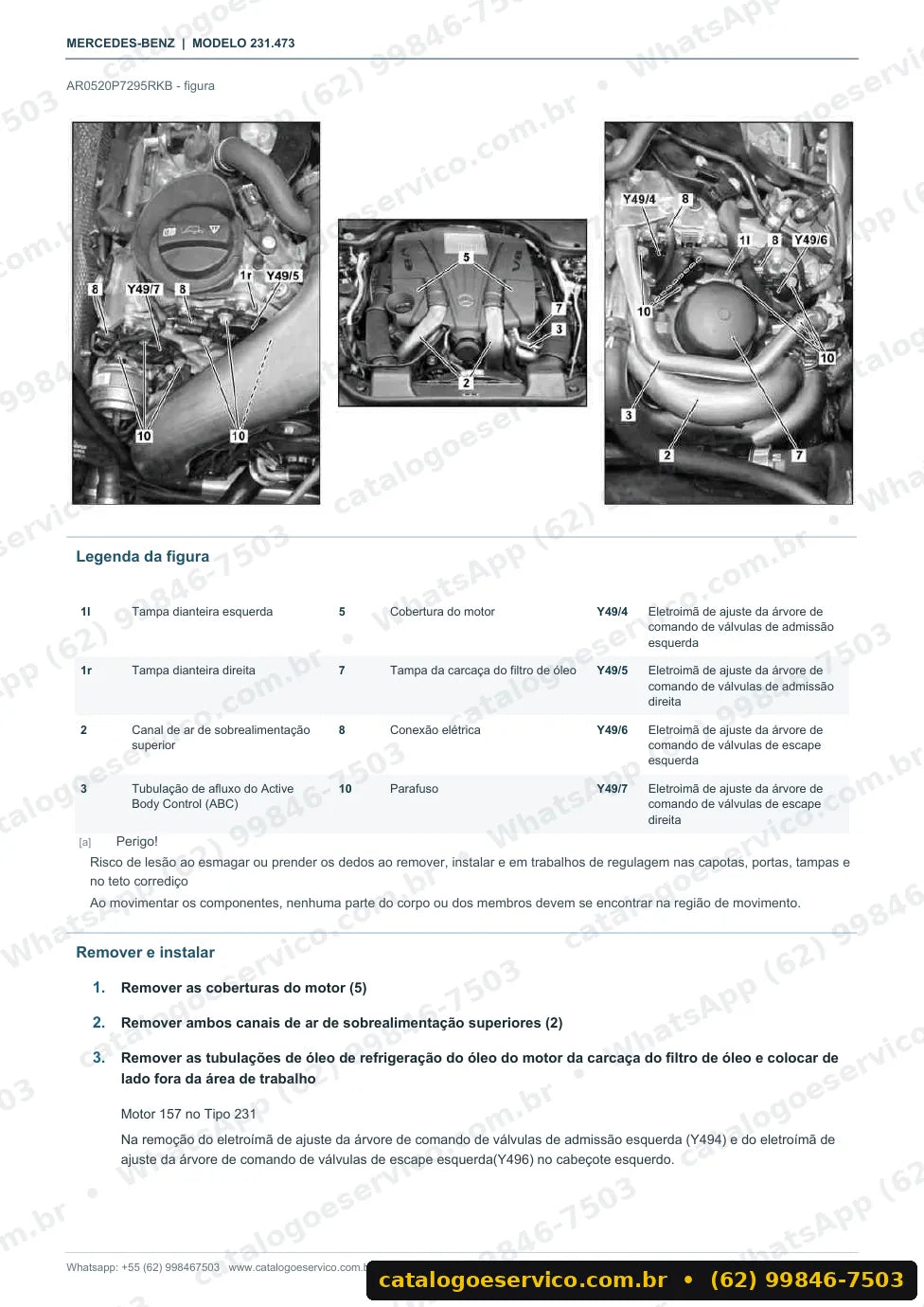 Página de procedimento do manual de oficina Mercedes-Benz SL 500 (R231)