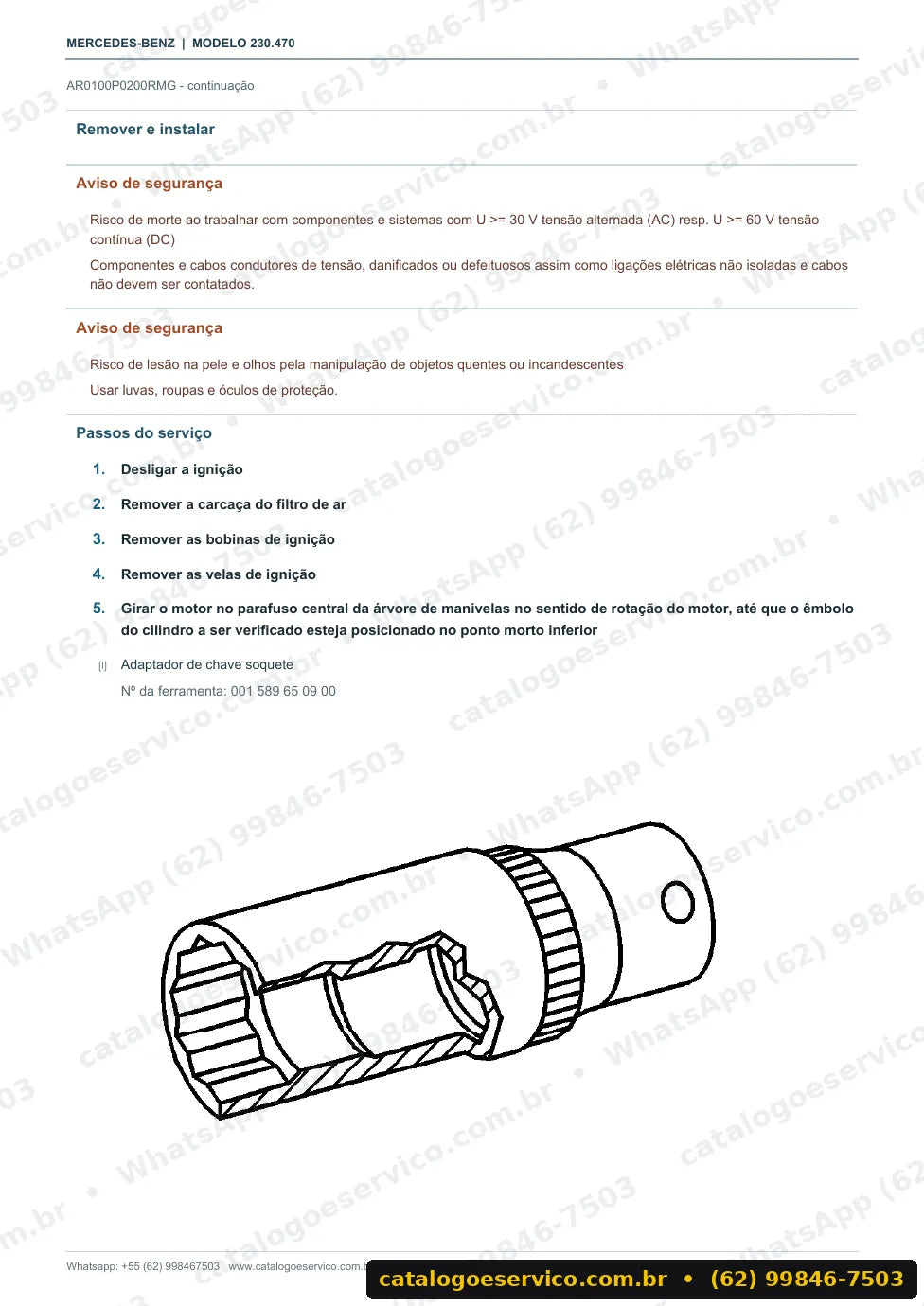 Página de procedimento do manual de oficina Mercedes-Benz SL 63 AMG (R230)