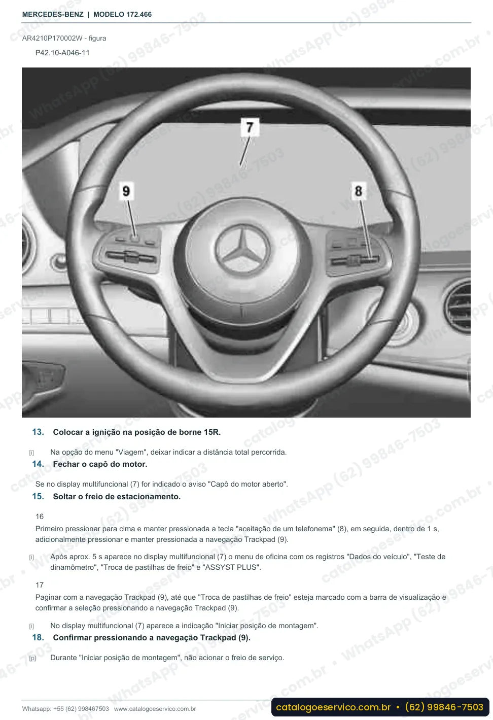 Página de procedimento do manual de oficina Mercedes-Benz SLC 43 AMG (R172)