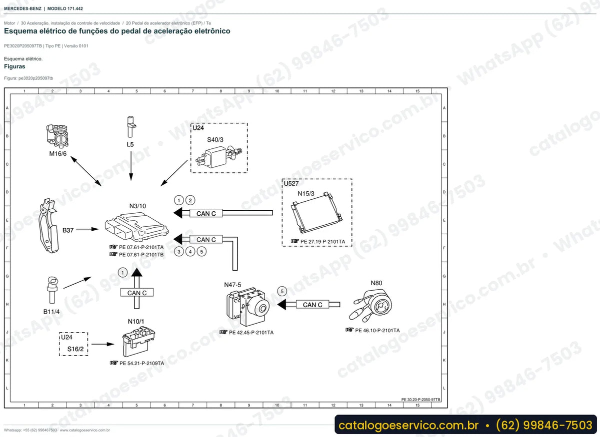 Página de esquema elétrico do manual Mercedes-Benz SLK 200 Kompressor (R171)