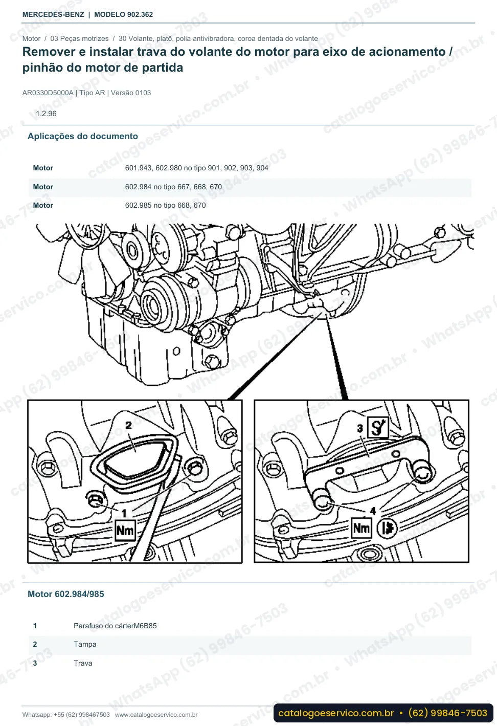 Página de procedimento do manual de oficina Mercedes-Benz Sprinter 208 D