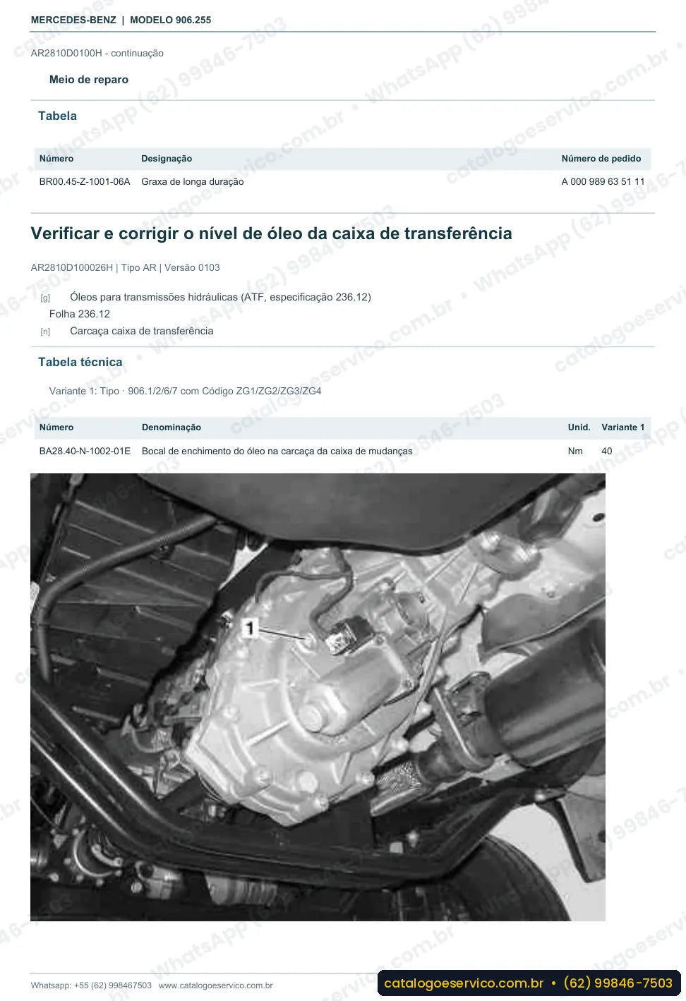 Página de procedimento do manual de oficina Mercedes-Benz Sprinter 518 CDI (906.255)