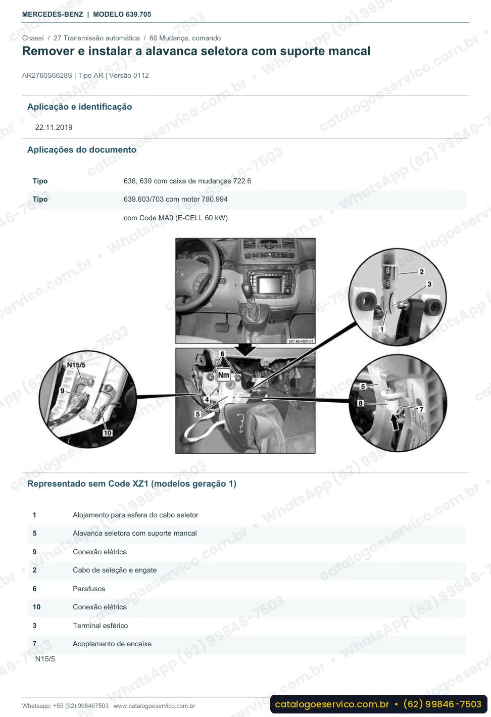 Página de procedimento do manual de oficina Mercedes-Benz Vito 119