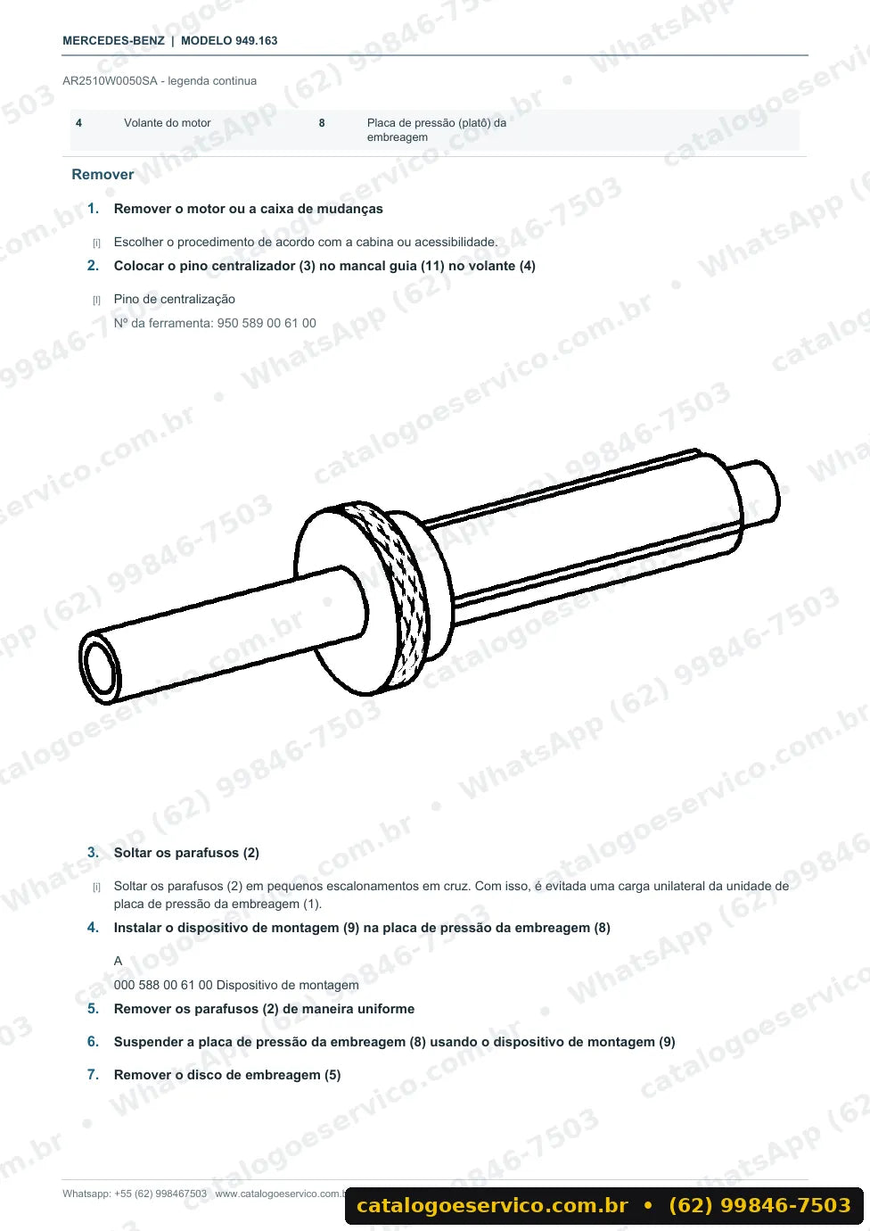 Página de procedimento do manual de oficina Mercedes-Benz Zetros S 3343 AS