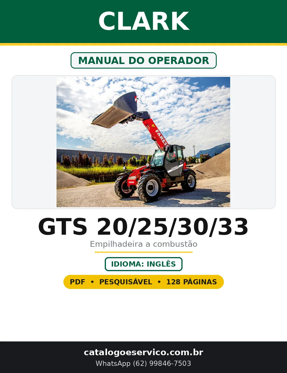 Capa do Manual do Operador Clark GTS 20/25/30/33 em PDF com 128 páginas