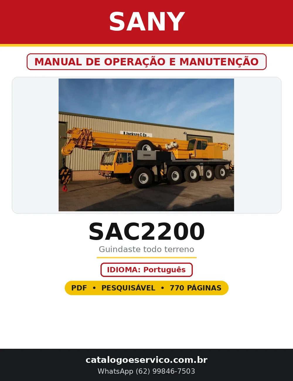 Capa do Manual de Operação e Manutenção Sany SAC2200 em PDF com 770 páginas