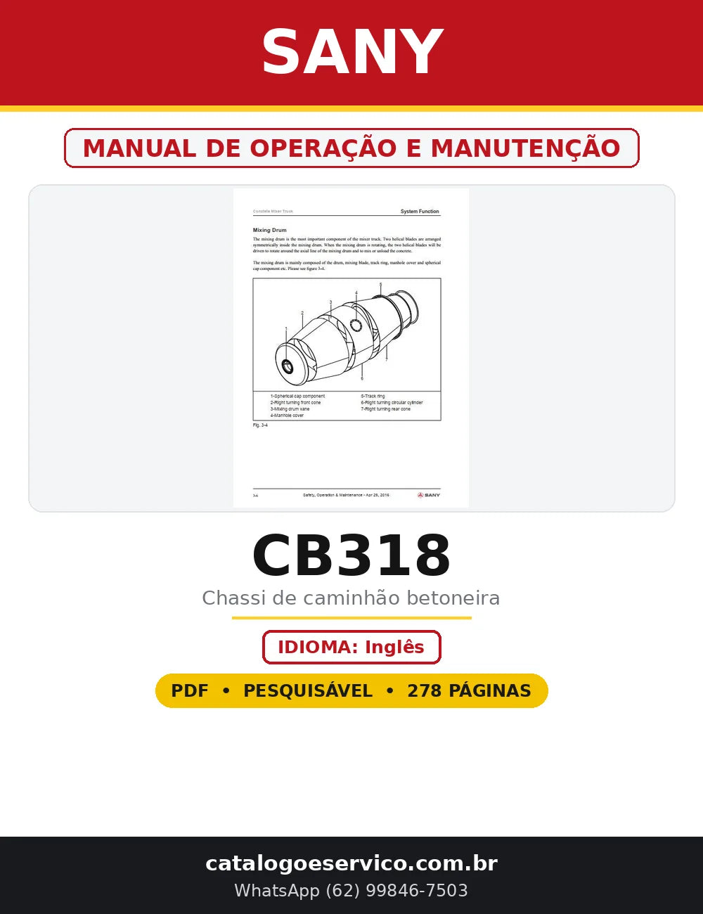 Capa do Manual de Operação e Manutenção Sany CB318 em PDF com 278 páginas