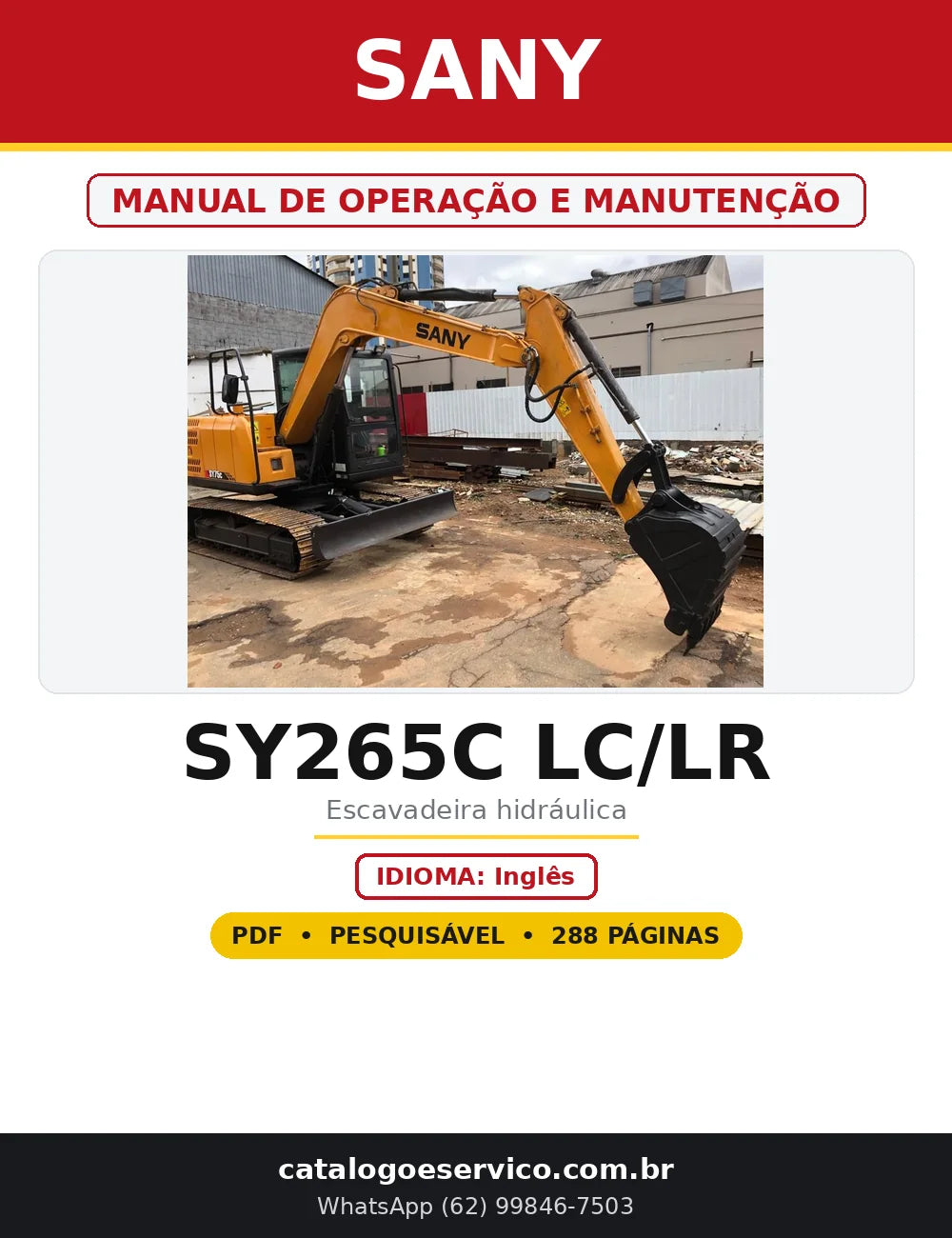Capa do Manual de Operação e Manutenção Sany SY265C LC/LR em PDF com 288 páginas