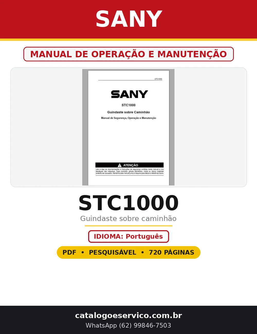 Capa do Manual de Operação e Manutenção Sany STC1000 em PDF com 720 páginas