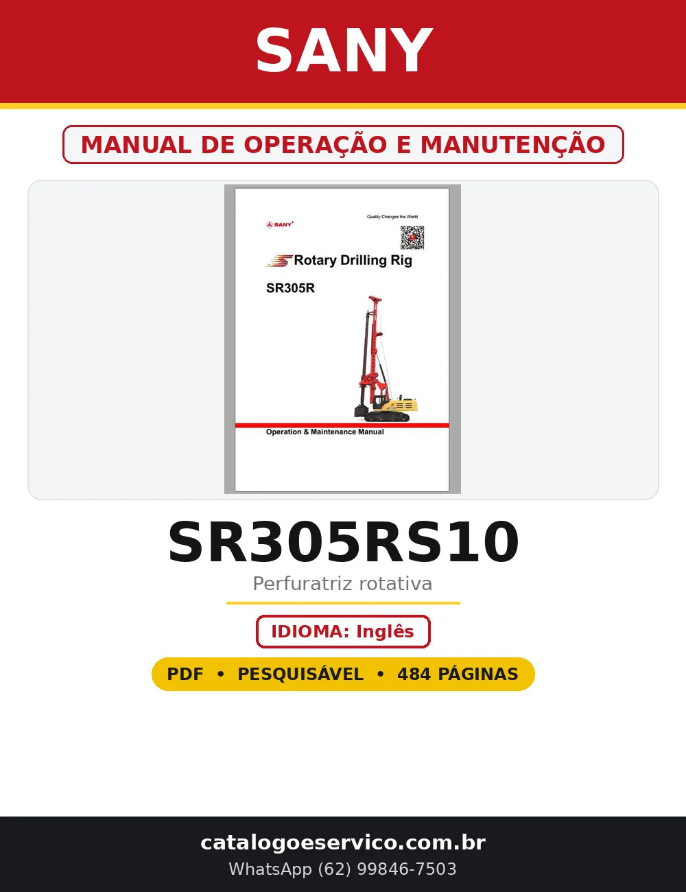 Capa do Manual de Operação e Manutenção Sany SR305RS10 em PDF com 484 páginas