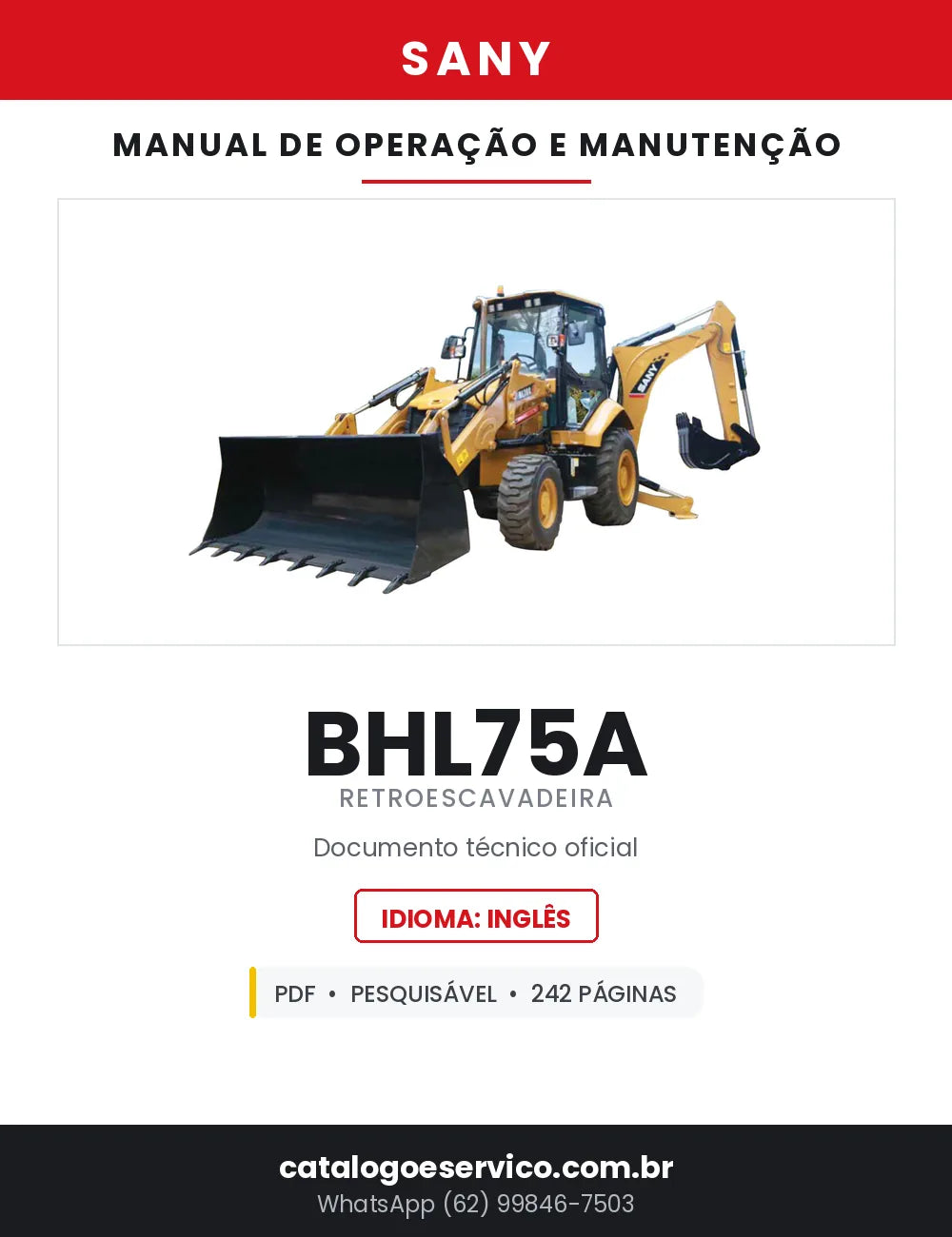 Manual de Operação e Manutenção SANY BHL75A Retroescavadeira — 242 Páginas em PDF — capa