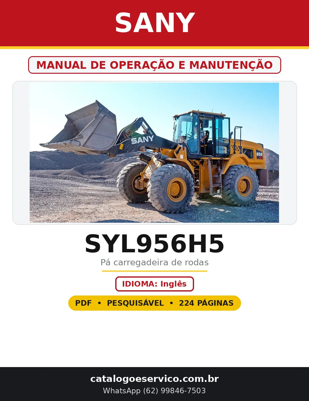 Capa do Manual de Operação e Manutenção Sany SYL956H5 em PDF com 224 páginas