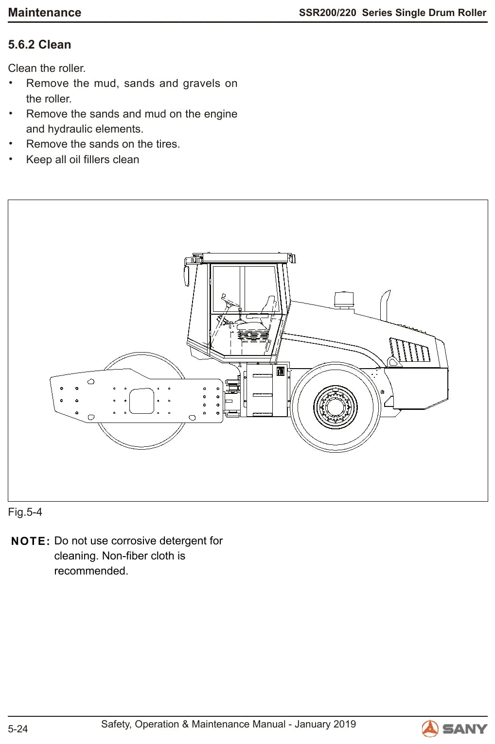 Ilustração do Manual de Operação e Manutenção Sany SSR200/220C-8H — Rolo compactador de cilindro único