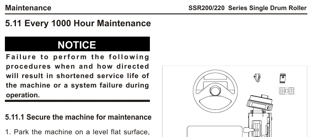 Página interna do Manual de Operação e Manutenção Sany SSR200/220C-8H — Rolo compactador de cilindro único Sany