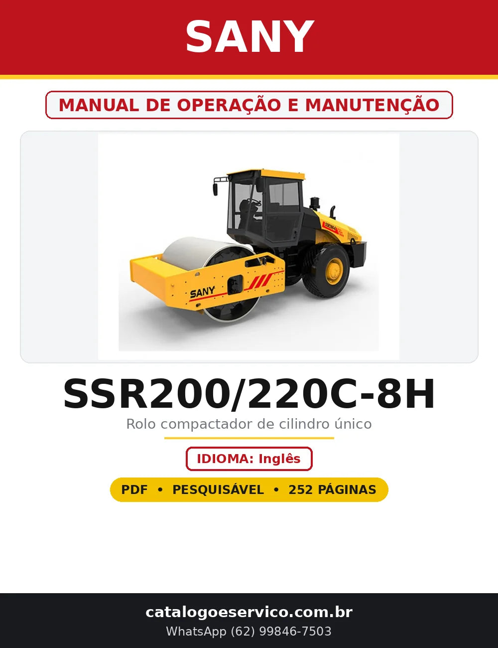 Capa do Manual de Operação e Manutenção Sany SSR200/220C-8H em PDF com 252 páginas