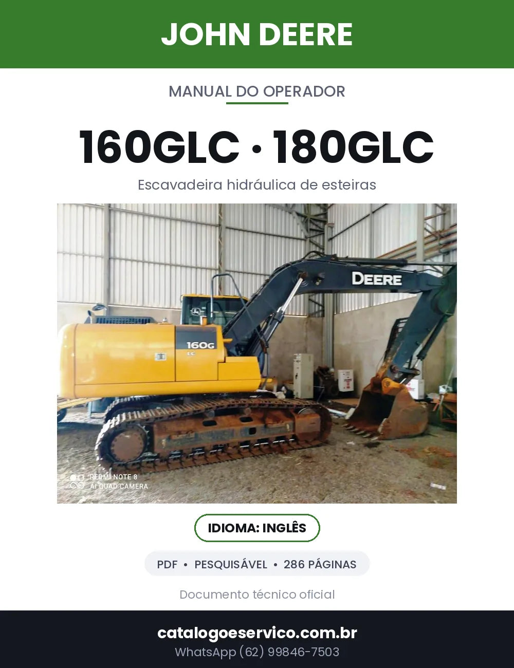 Capa — Manual do Operador John Deere 160GLC / 180GLC em PDF