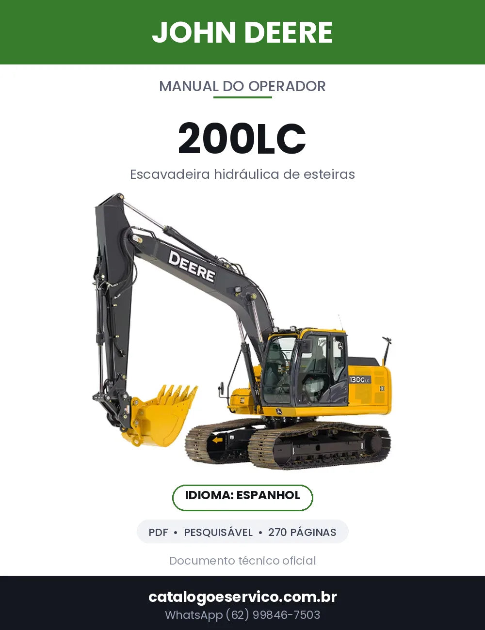 Capa — Manual do Operador John Deere 200LC em PDF
