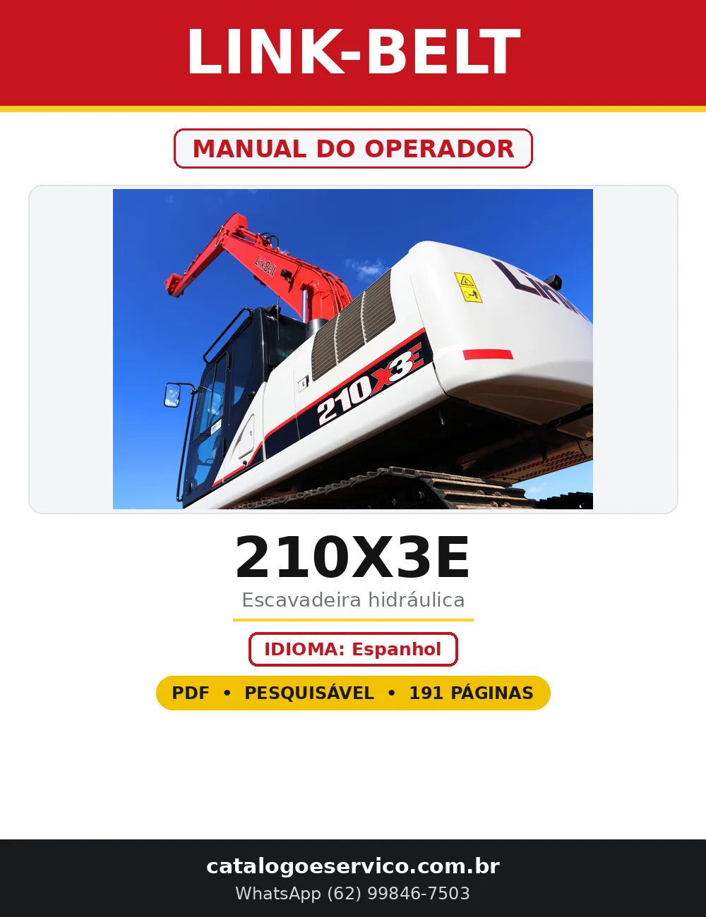 Capa do Manual do Operador Link-Belt 210X3E em PDF com 191 páginas