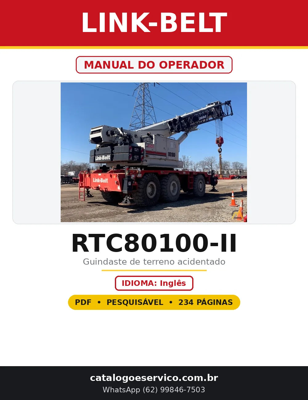 Capa do Manual do Operador Link-Belt RTC80100-II em PDF com 234 páginas