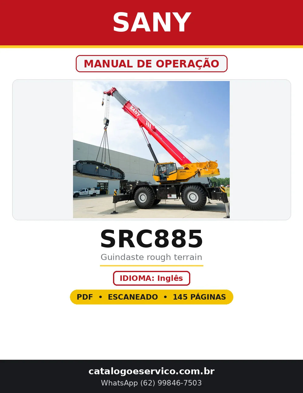 Capa do Manual de Operação Sany SRC885 em PDF com 145 páginas