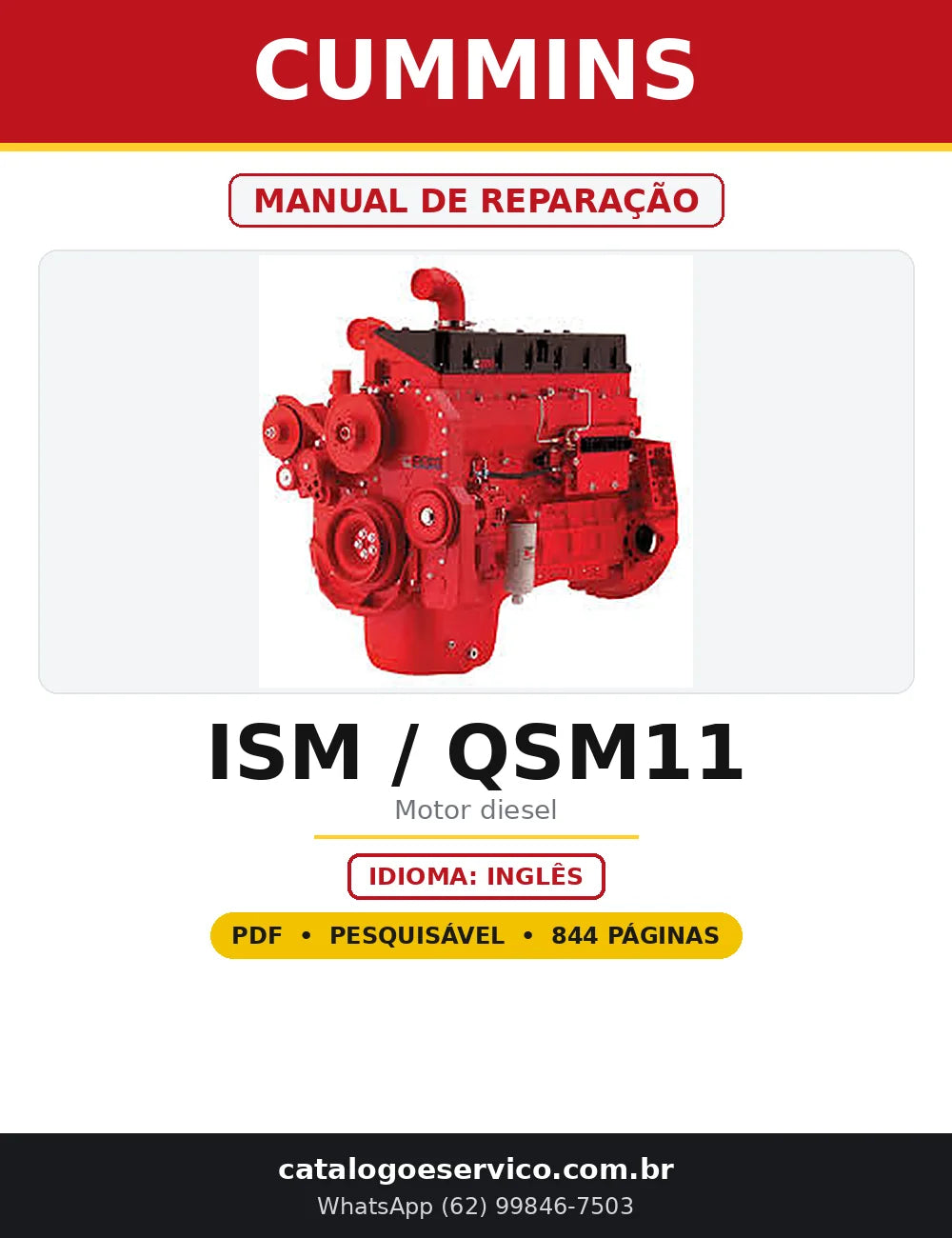 Capa do Manual de Reparação Cummins ISM / QSM11 em PDF com 844 páginas
