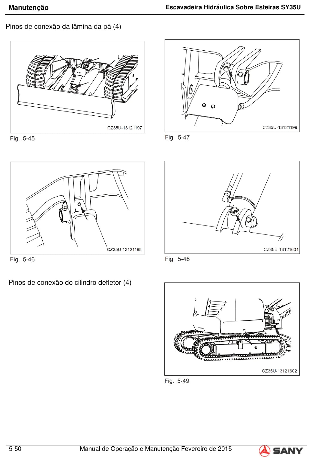 Página do Manual de Operação e Manutenção Sany SY35U com orientações de manutenção